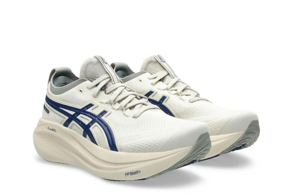 Asics Gel-Nimbus 27 ATC in ‘Birch/Indigo Blue’ colorway