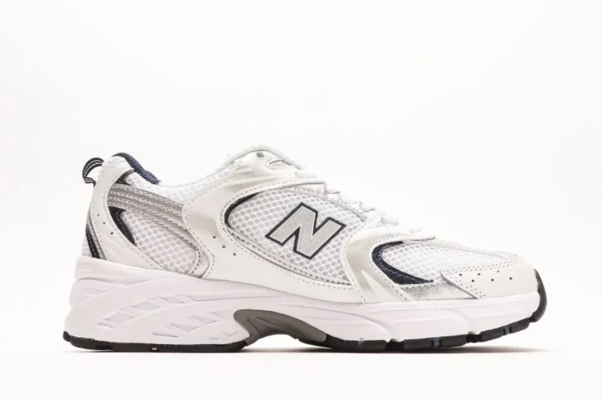 New Balance 530 in White, Silver, and Navy