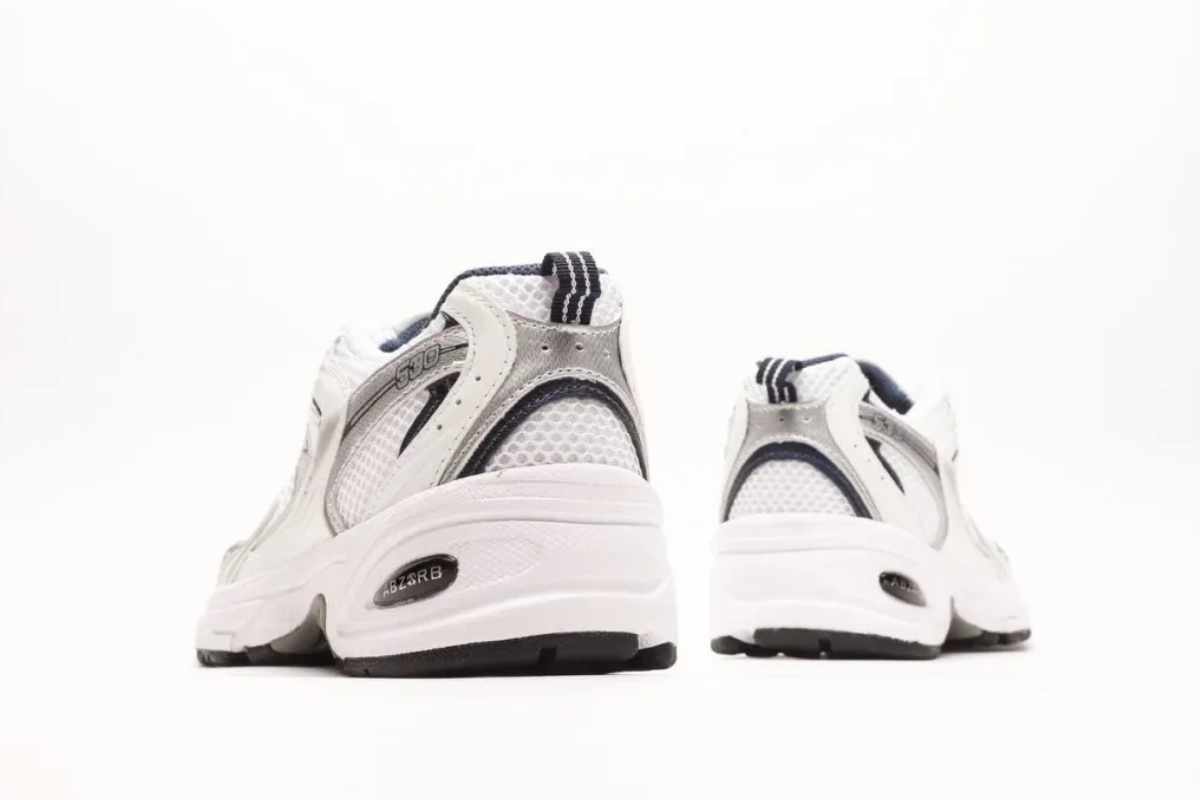 New Balance 530 in White, Silver, and Navy