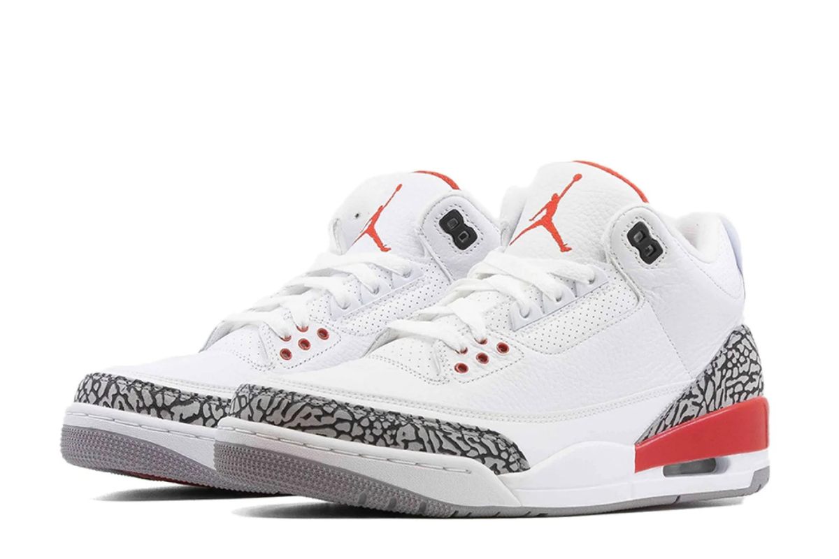 Air Jordan 3 Retro "Katrina" in White, Fire Red, and Cement Grey