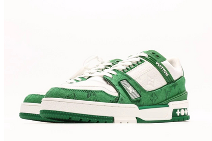 Louis Vuitton Trainer in Green Monogram Denim with White Accents