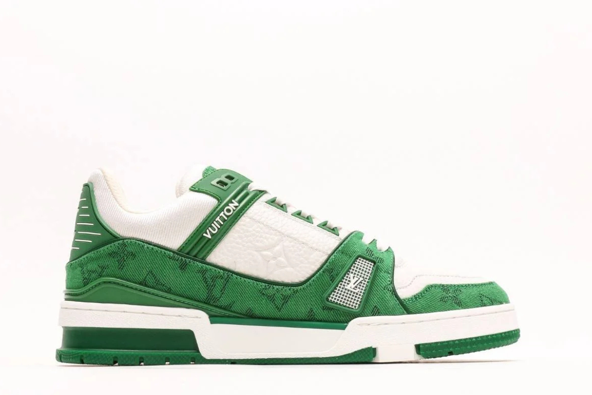 Louis Vuitton Trainer in Green Monogram Denim with White Accents