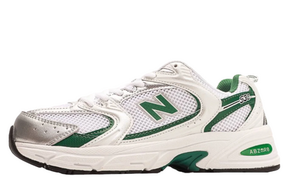 New Balance 530 White and Nightwatch Green colorway