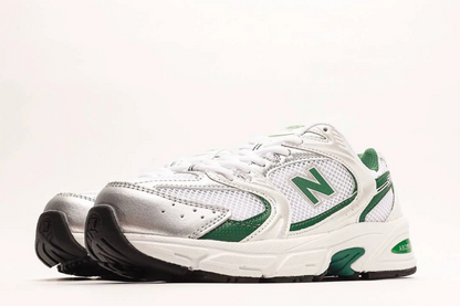 New Balance 530 White and Nightwatch Green colorway