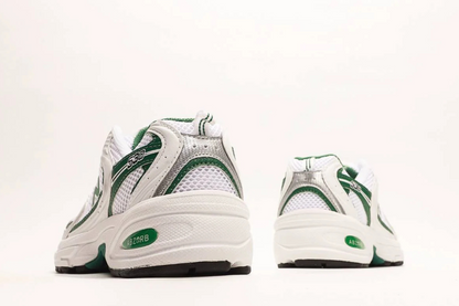 New Balance 530 White and Nightwatch Green colorway